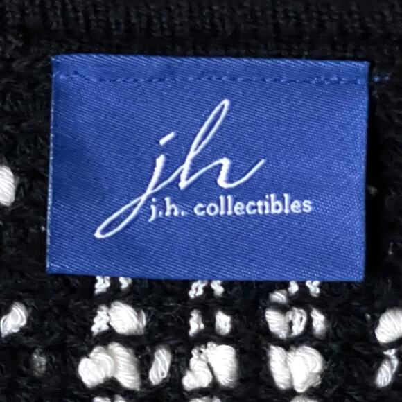 J.H. Collectibles Tweed Boucle Cardigan Sweater L Black White Acrylic Wool Blend - Picture 5 of 8